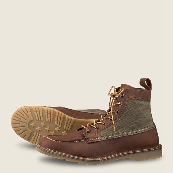 Mens Red Wing Weekender Canvas Moc - 6-inchr Rough & Tough Leather - Heritage Boots Brown - WPN53482